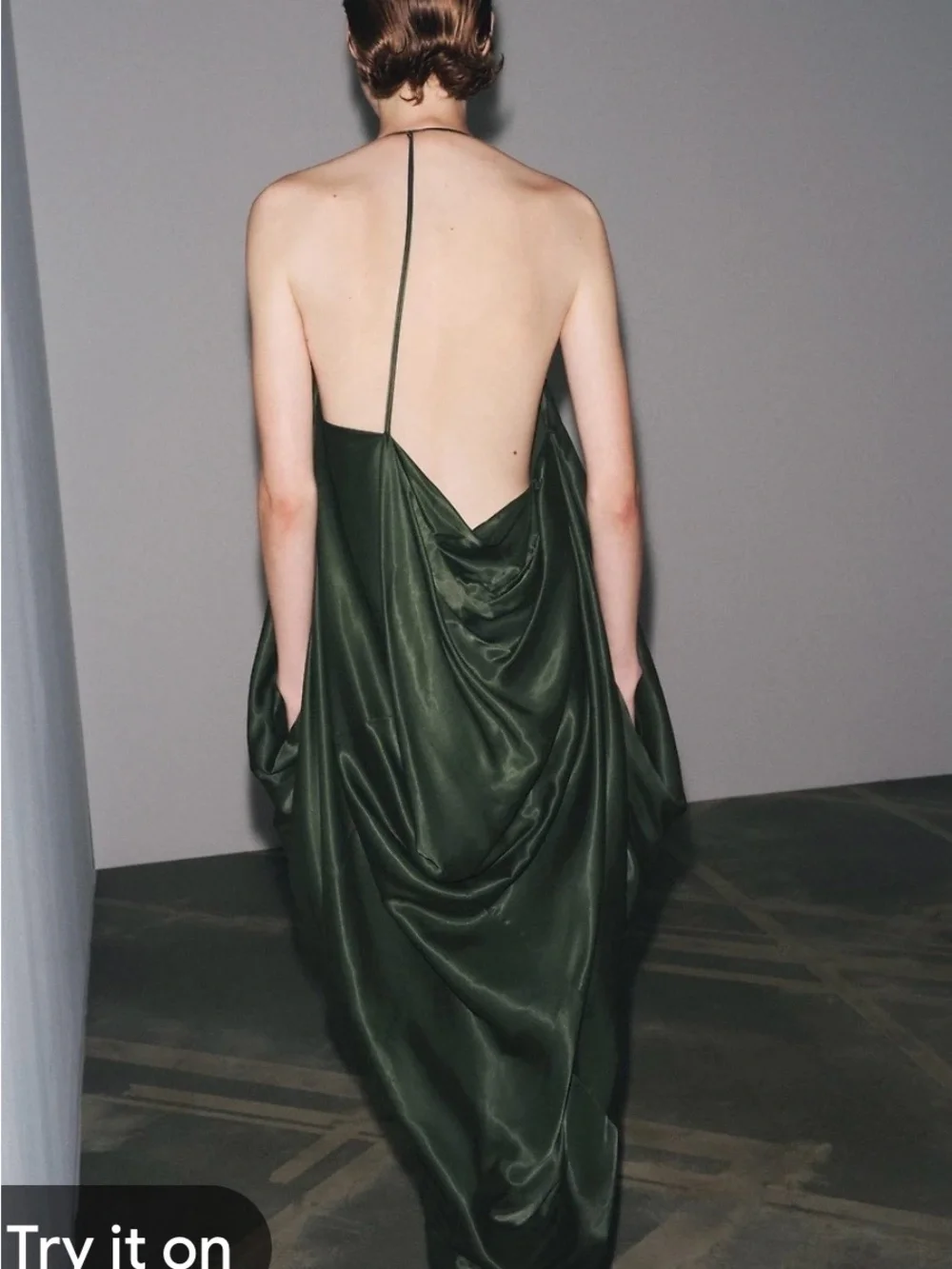 Zara Dark Olive One-Shoulder Satin Maxi Dress - Picture 2 of 3
